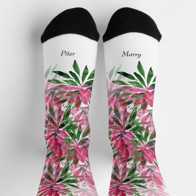 Calcetines Flores Bloom Boho Watercolor Monogramado (Arriba)