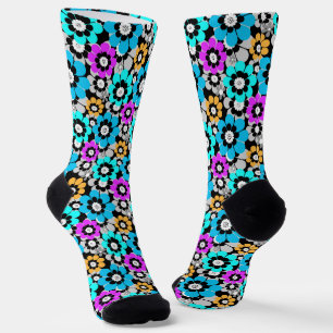 Calcetines Flores coloridas margaritas Azul Turquesa Purpura