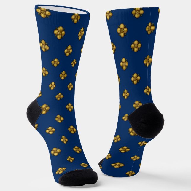 Calcetines Flores cruciferas de oro en azul (Angular)