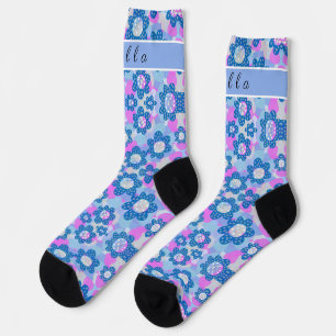Calcetines Flores crudas Bonito azul rosado todo sobre la imp