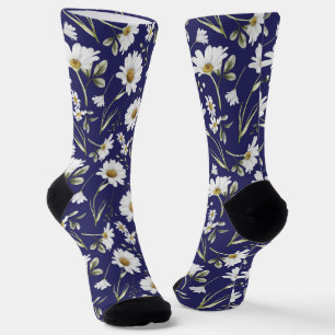 Calcetines Flores de Acuarela Blancas