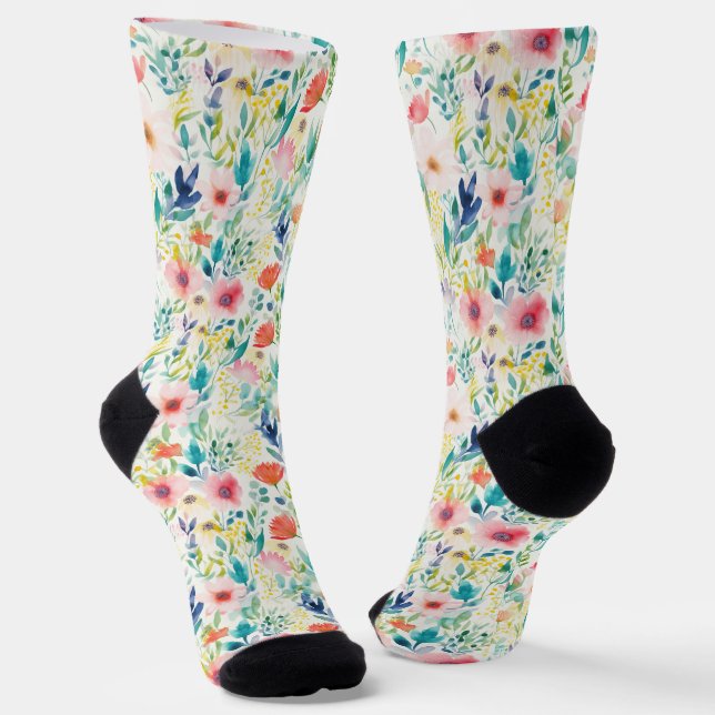 Calcetines Flores de acuarela: Sueños de jardín caprichosos (Angular)