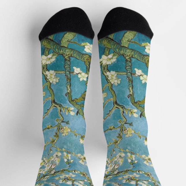 Calcetines Flores de Almendro de Van Gogh - Arte Azul Clásico (Arriba)