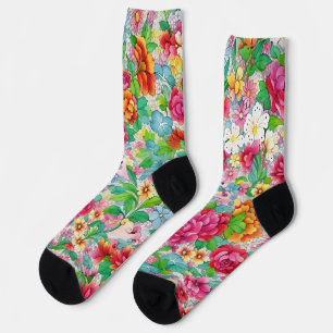 Calcetines Flores de color floral de estilo vintage