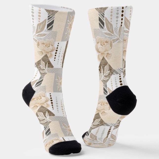 Calcetines Flores de crema en blanco (Angular)