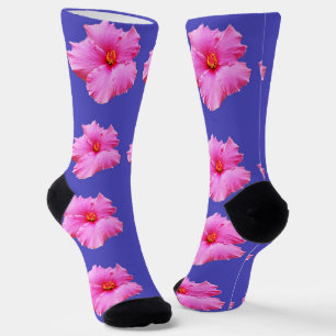 Calcetines Flores De Hibiscus Rosado Sobre El Púrpura,