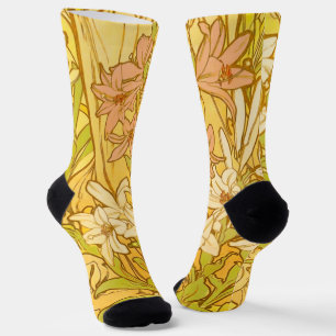Calcetines flores de lirio Art Nouveau de Alfonse Mucha