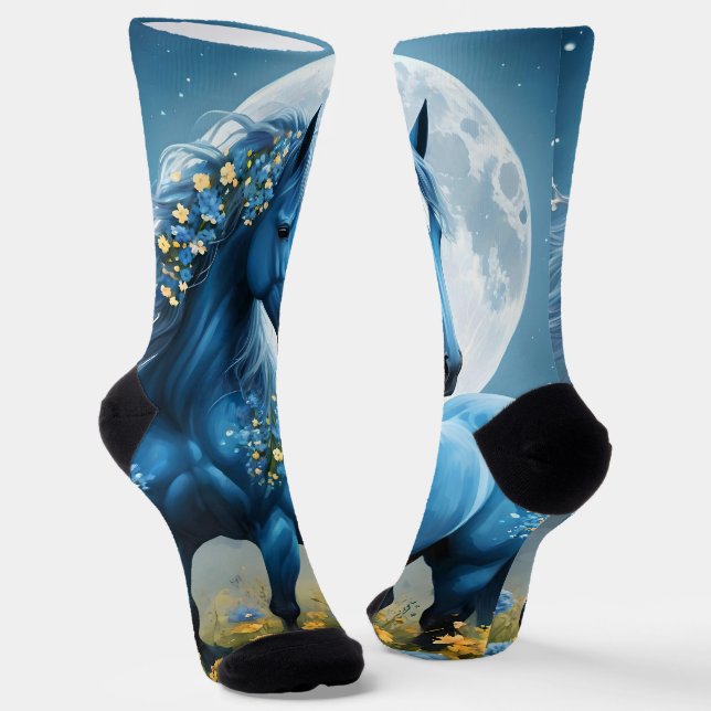 Calcetines Flores de luna de caballo mágico azul, (Angular)