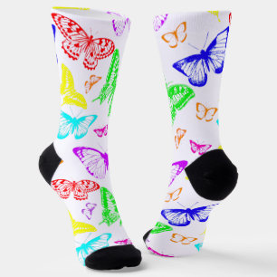 Calcetines Flores de mariposas color arcoiris volando