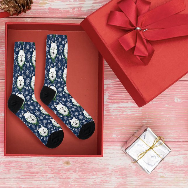 Calcetines Flores de nevada de lobo blanco ártico (Subido por el creador)