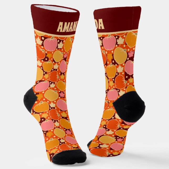 Calcetines Flores de otoño y Naranja de calabaza Boho otoño (Angular)