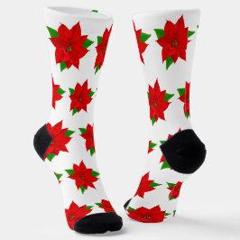 Calcetines Flores de Poinsettia de Navidad en Blanco