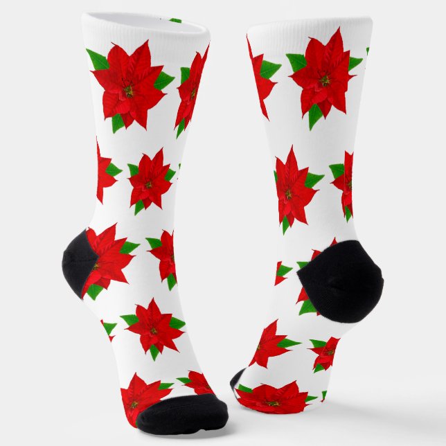 Calcetines Flores de Poinsettia de Navidad sobre Blanco (Angular)