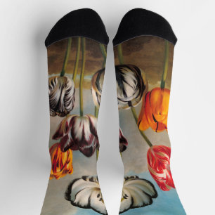 Calcetines Flores de Tulipán Variados Vintage en un Paisaje