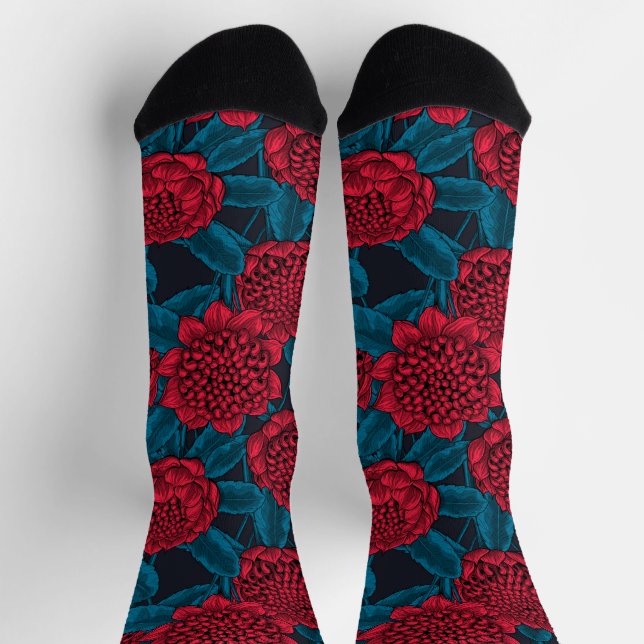 Calcetines flores de waratah rojas (Arriba)