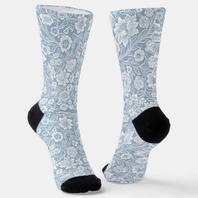 Calcetines Flores dibujadas a mano,Arte Botánico Blanco Gris  (Angular)