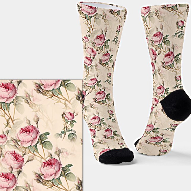 Calcetines Flores florales rosadas en rosa (Subido por el creador)