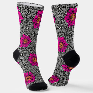 Calcetines Flores geométricas - rosa y gris de la fucsia