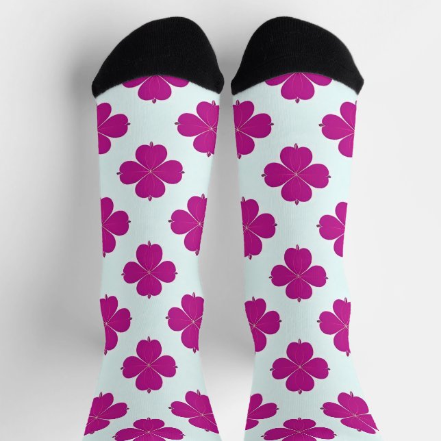 Calcetines Flores geométricas rosadas sobre un fondo claro (Arriba)