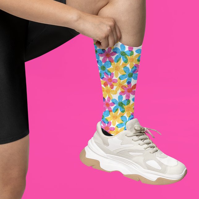 Calcetines Flores Hippie Brillantes y Negrita Floral Retro (Subido por el creador)