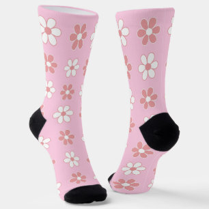 Calcetines Flores modernas rosadas y blancas sobre rosa claro