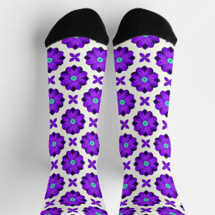 Calcetines Flores Moradas Vibrantes y Motivos de Hoja