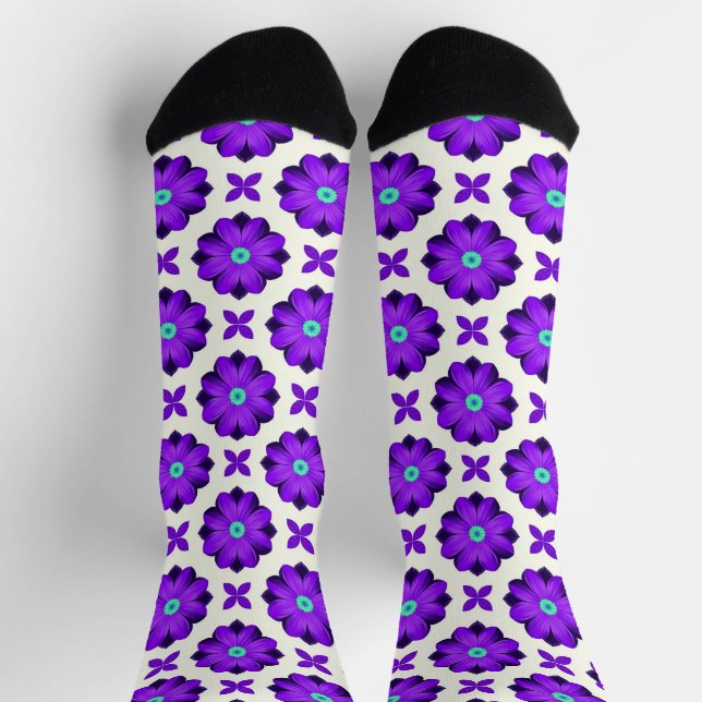 Calcetines Flores Moradas Vibrantes y Motivos de Hoja (Arriba)