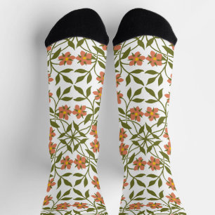 Calcetines Flores naranjas, patrón floral, vegetación, boho