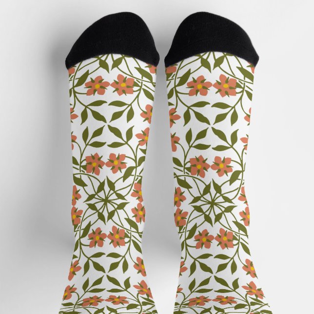Calcetines Flores naranjas, patrón floral, vegetación, boho (Arriba)