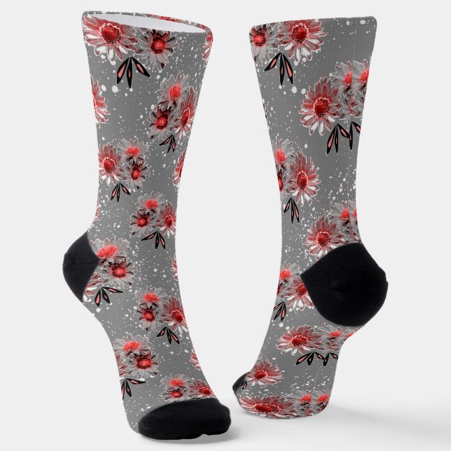 Calcetines Flores rojas en gris (Angular)