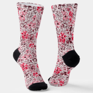 Calcetines Flores rojas y rosas sobre un fondo de leopardo vi