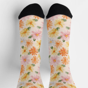 Calcetines Flores Rosa Amarillo Azul Melocotón