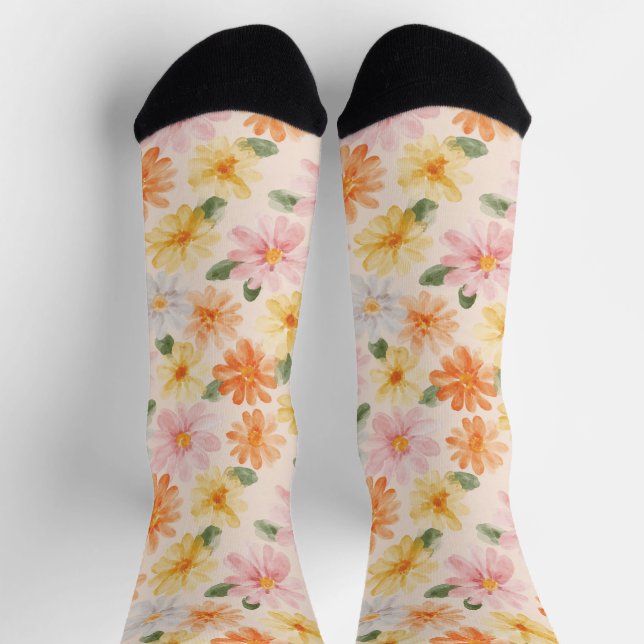 Calcetines Flores Rosa Amarillo Azul Melocotón (Arriba)