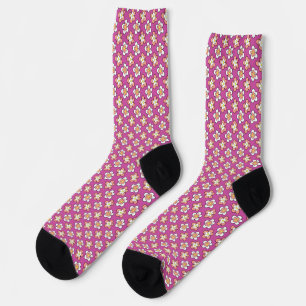 Calcetines Flores rosa y blanca en morado