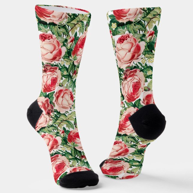 Calcetines Flores rosa y rosa roja y hojas verdes (Angular)