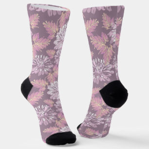 Calcetines Flores rosadas, acuarela, retro