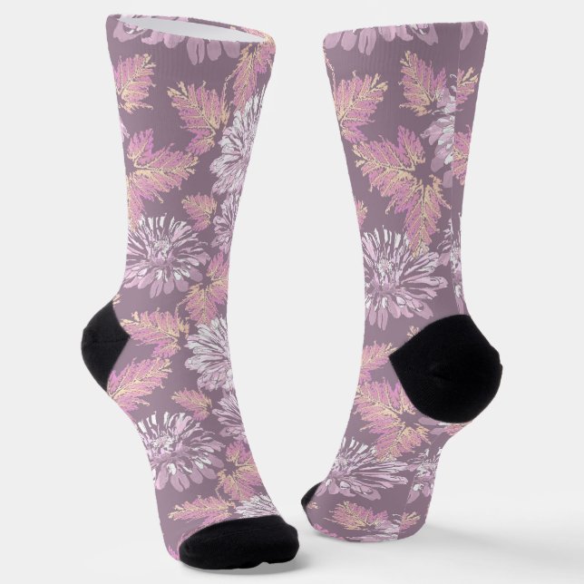 Calcetines Flores rosadas, acuarela, retro (Angular)