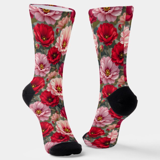 Calcetines Flores rosadas, rojas y malvas (Angular)