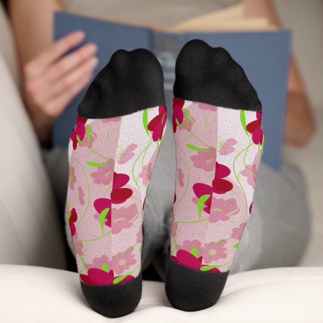 Calcetines Flores rosadas y rojas - Floral (Abajo)