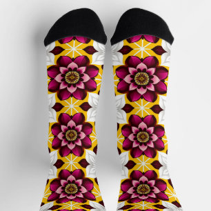 Calcetines Flores vibrantes magenta y blancas