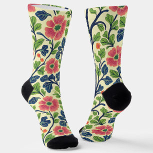 Calcetines Flores Vintage Floral Rosa Flores Verdes Exuberant