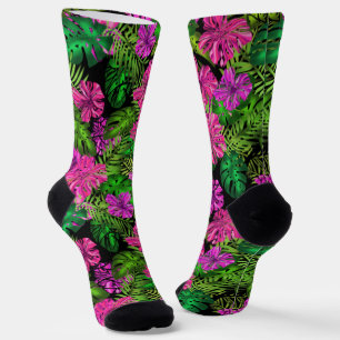 Calcetines Flores y plantas tropicales sobre negro
