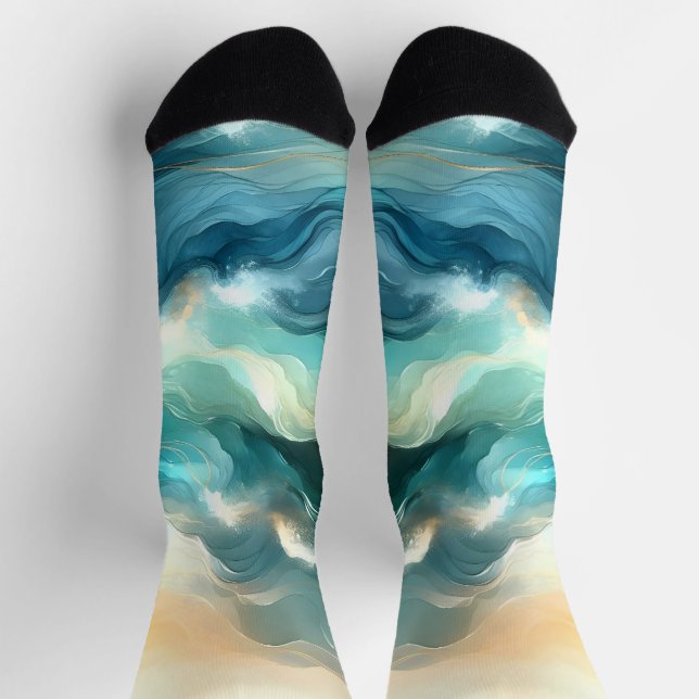 Calcetines Flujo de Océano Dorado Ondas Abstractas (Arriba)