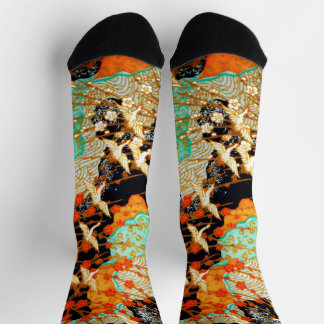 Calcetines FLYING CRANES WITH SPRING FLOWERS Japanese Floral