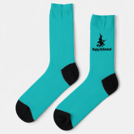 Calcetines Flying Witch on Teal - Happy Halloween -  Socks