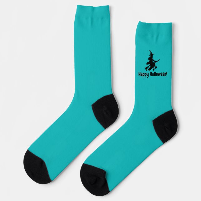 Calcetines Flying Witch on Teal - Happy Halloween -  Socks (Izquierda)