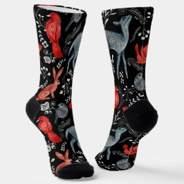 Calcetines Folk-art style floral  pattern designs