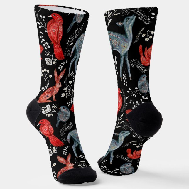 Calcetines Folk-art style floral  pattern designs (Angular)