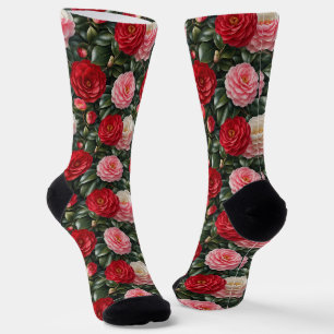 Calcetines Follaje de flor de camelia de lujo