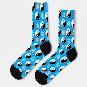 Calcetines Fondo azul patrón chino Yinyang